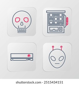 Set line Alien, Video game console, Slot machine and Skull icon. Vector