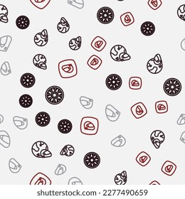 Set line Alloy wheel for car, Racing helmet,  and  on seamless pattern. Vector