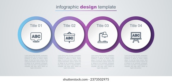 Set line Alphabet, Chalkboard, Table lamp and . Business infographic template. Vector