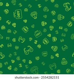 Set line Alphabet, Glasses and School backpack on seamless pattern. Vector