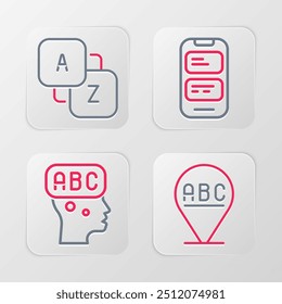 Set line Alphabet, Learning foreign languages, Online translator and Vocabulary icon. Vector
