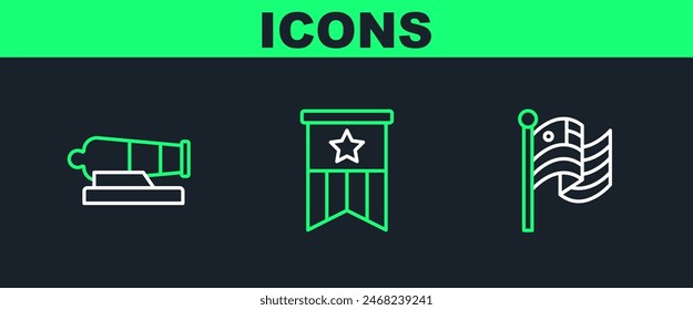 Fije la bandera americana, el cañón y el icono. Vector