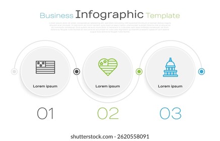 Set line American flag, USA Independence day and White House. Business infographic template. Vector
