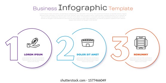 Set line American Football ball on hand, Football stadium and American football field. Business infographic template. Vector