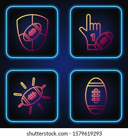 Set line American Football ball, American Football ball, American Football ball and shield and Number 1 one fan hand glove with finger raised and american football ball. Gradient color icons. Vector