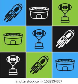 Set line American Football ball, Award cup and American football ball and Football stadium icon. Vector