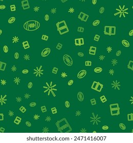 Set line American Football ball, Firework and USA on graphic tablet on seamless pattern. Vector