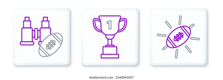 Set line American Football ball, Binoculars and american football and Award cup icon. Vector