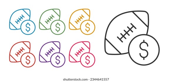 Set line American football betting money icon isolated on white background. Football bet bookmaker. Soccer betting online make money. Set icons colorful. Vector