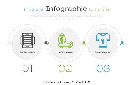 Set line American football field, Soccer or football shoes with spikes and American football jersey. Business infographic template. Vector