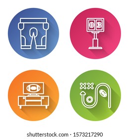 Set line American football shorts, Sport football mechanical scoreboard and result display, American football on tv program and stand and Planning strategy concept. Color circle button. Vector