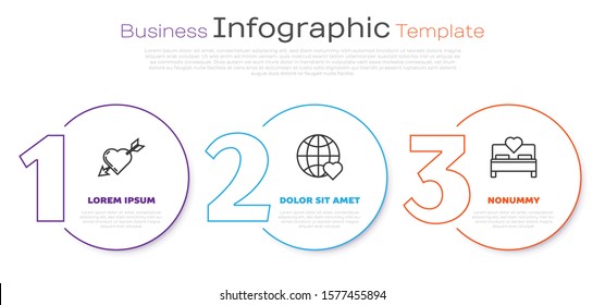 Set line Amour symbol with heart and arrow, The heart world love and Bedroom. Business infographic template. Vector