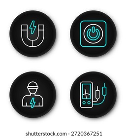 Set Linie Ampere Meter, Multimeter, Elektriker, Power-Taste und Magnet-Symbol. Vektorgrafik