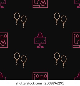 Set line Amusement park map, Balloons and Magic ball table on seamless pattern. Vector