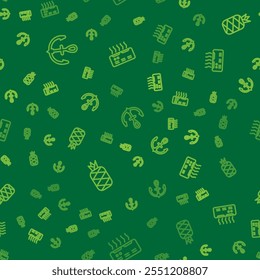 Set line Anchor, Pineapple and Air conditioner on seamless pattern. Vector