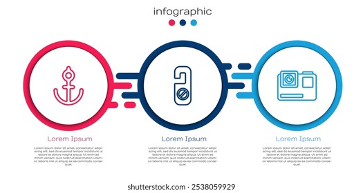 Set line Anchor, Please do not disturb and Action extreme camera. Business infographic template. Vector