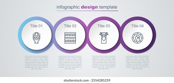 Set line Ancient amphorae, Greek pattern, Medusa Gorgon and coin. Business infographic template. Vector