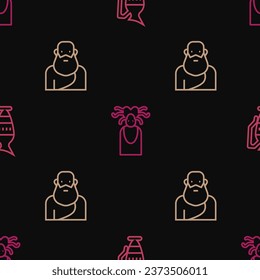Set line Ancient amphorae, Socrates and Medusa Gorgon on seamless pattern. Vector