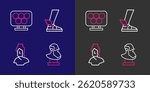 Set line Ancient bust sculpture, Hermes sandal and Olympic rings icon. Vector