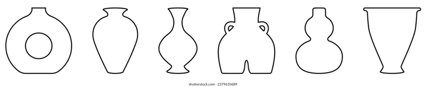 Set of line ancient ceramic vases. Contemporary art for home decor. Vector illustration isolated on white background
