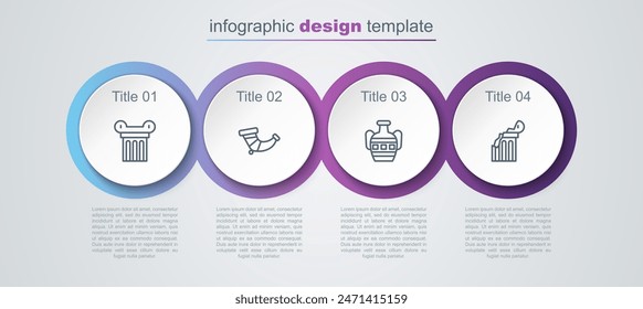 Set line Ancient column, Hunting horn, amphorae and Broken ancient. Business infographic template. Vector