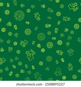 Set line Ancient Greek coin, Zeus and bust sculpture on seamless pattern. Vector