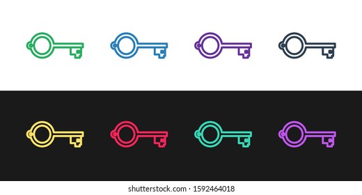 Set line Ancient key for game icon isolated on black and white background.  Vector Illustration