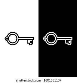 Set line Ancient key for game icon isolated on black and white background.  Vector Illustration
