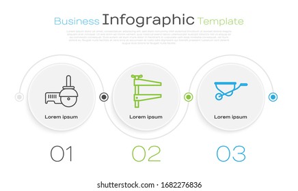 Ajuste el molino de ángulo de línea, la herramienta de abrazadera y la flecha de rueda. Plantilla de infografía empresarial. Vector