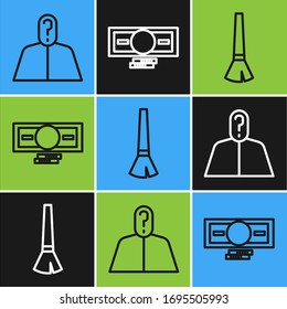 Set line Anonymous with question mark, Paint brush and Stacks paper money cash icon. Vector