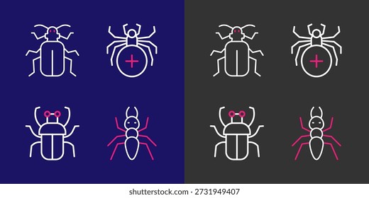 Definir linha Ant, Stink bug, Spider and Chafer besouro ícone. Vetor