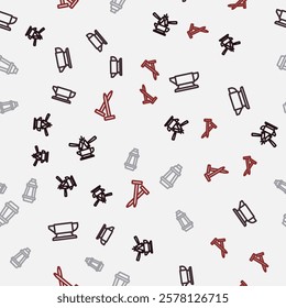 Set line Anvil and hammer, Blacksmith anvil tool, Garden light lamp and Metallic nails on seamless pattern. Vector