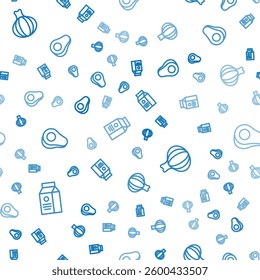 Set line aper package for milk, Onion and Avocado fruit on seamless pattern. Vector