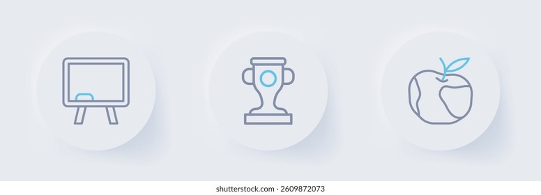 Set line Apple, Award cup and Chalkboard icon. Vector