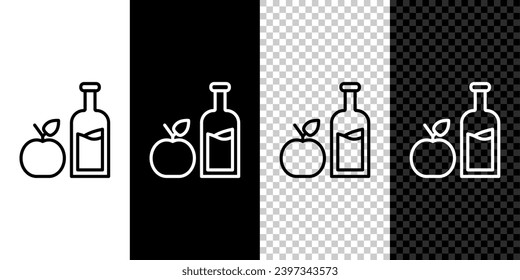 Set line Apple cider bottle icon isolated on black and white background. Beverage glass bottle.  Vector