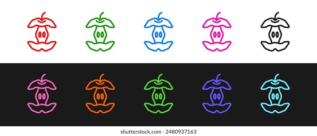 Set line Apple core icon isolated on black and white background. Bitten apple symbol. Apple stub silhouette. Biodegradable garbage sign.  Vector