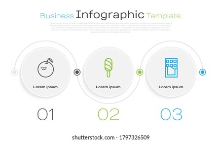 Set line Apple, Ice cream and Chocolate bar. Business infographic template. Vector