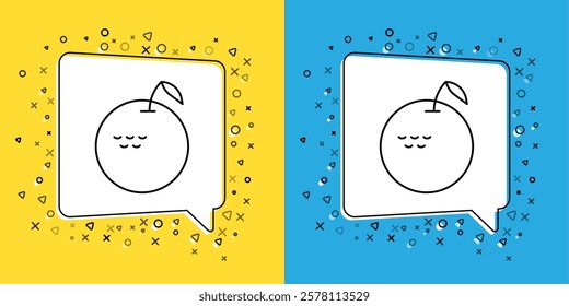 Set line Apple icon isolated on yellow and blue background. Fruit with leaf symbol.  Vector