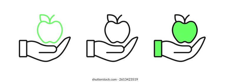 Set line Apple icon isolated on white background. Excess weight. Healthy diet menu. Fitness diet apple.  Vector