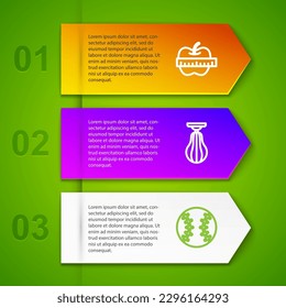 Set line Apple and measuring tape, Punching bag and Baseball ball. Business infographic template. Vector