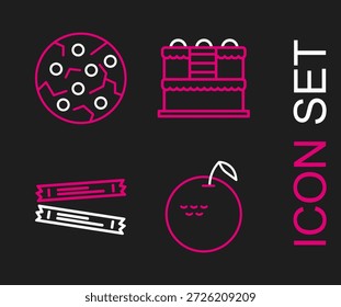 Set line Apple, Sugar stick packets, Cake and Cookie or biscuit icon. Vector