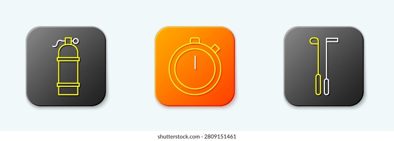 Set line Aqualung, Stopwatch and Golf club icon. Vector