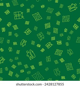 Set line Aqualung, Surfboard and Flippers for swimming on seamless pattern. Vector