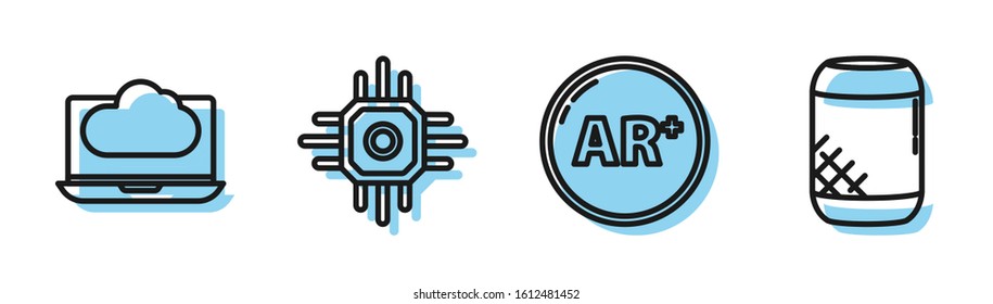 Set line Ar, augmented reality, Cloud technology data transfer and storage, Processor and Voice assistant icon. Vector