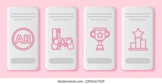 Set line Ar, augmented reality, Game console with joystick, Award cup and Star. White rectangle button. Vector