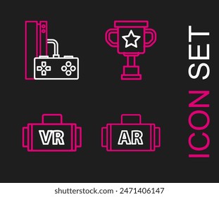 Set line Ar, augmented reality, Virtual glasses, Award cup and Game console with joystick icon. Vector