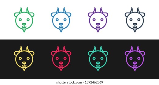 Set line Aries zodiac sign icon isolated on black and white background. Astrological horoscope collection.  Vector Illustration