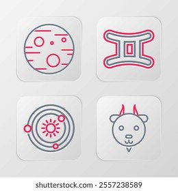 Set line Aries zodiac, Solar system, Gemini and Planet Mars icon. Vector