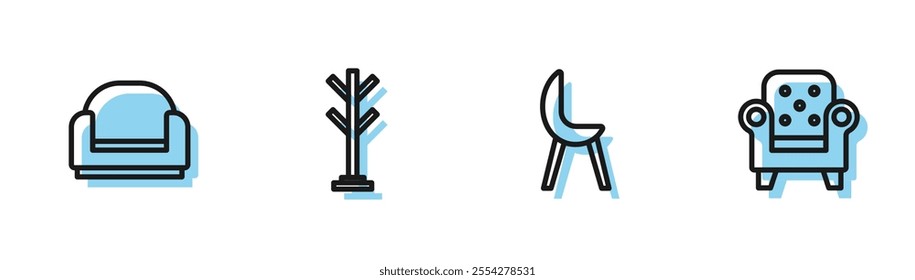 Set line Armchair, , Coat stand and  icon. Vector