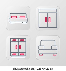 Set line Armchair, Wardrobe,  and Big bed icon. Vector